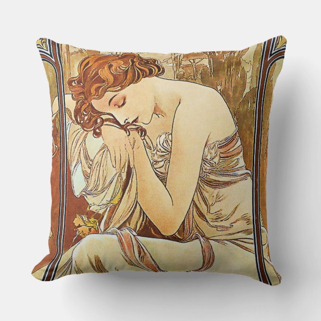 Night's Rest Vintage Nouveau by Alphonse Mucha Cushion (Front)