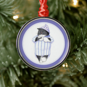 NIGHTSHIRT CAT Premium Round Ornament
