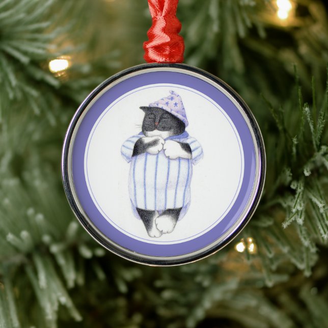 NIGHTSHIRT CAT Premium Round Ornament (Tree)
