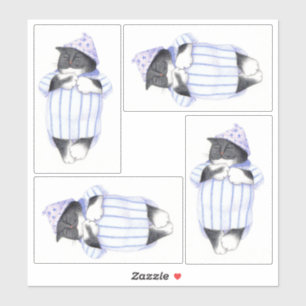 NIGHTSHIRT CAT Set of 4 Vinyl Stickers 