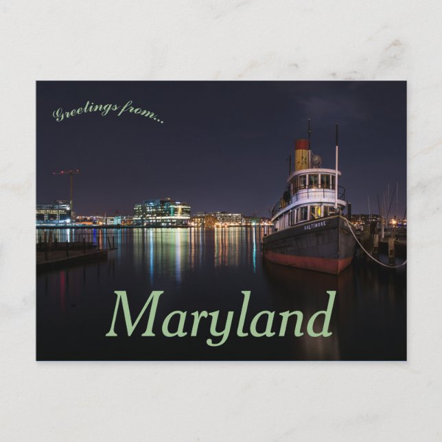 Nighttime at Baltimore Harbour Maryland USA Postcard (Front)