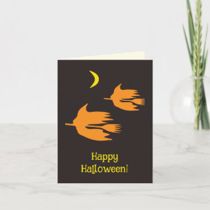 Nighttime Broom Ride - Halloween Folded Card. Holiday Card