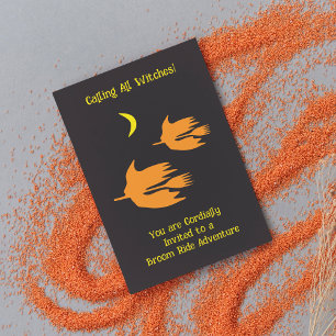 Nighttime Broom Ride - Halloween Party Invitation. Invitation