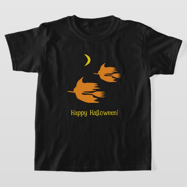 Nighttime Broom Ride - Happy Halloween! T-Shirt (Laydown)