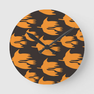 Nighttime Broom Ride - seamless Halloween pattern Round Clock