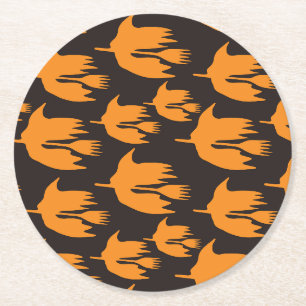 Nighttime Broom Ride - seamless Halloween pattern Round Paper Coaster