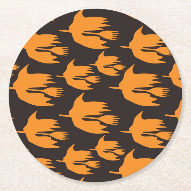 Nighttime Broom Ride - seamless Halloween pattern Round Paper Coaster (Front)