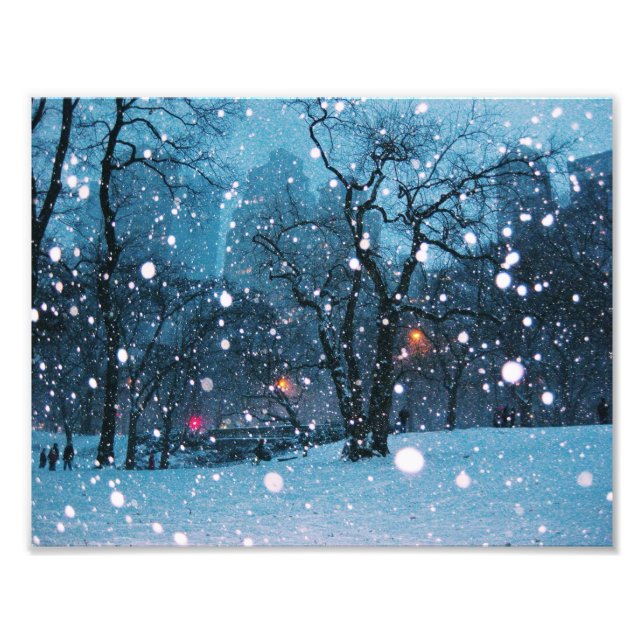 Nighttime City Snow Photo Print (Front)