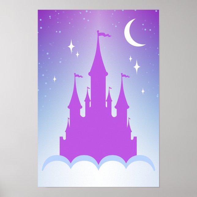 Nighttime Dreamy Castle In The Clouds Starry Sky Poster (Front)