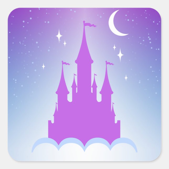 Nighttime Dreamy Castle In The Clouds Starry Sky Square Sticker (Front)