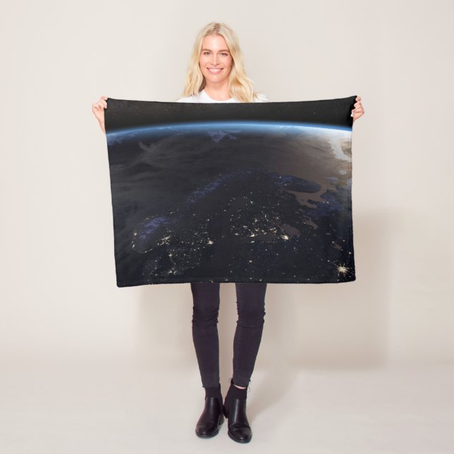 Nighttime Far Northern Europe Fleece Blanket (In Situ)