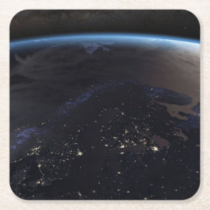 Nighttime Far Northern Europe Square Paper Coaster