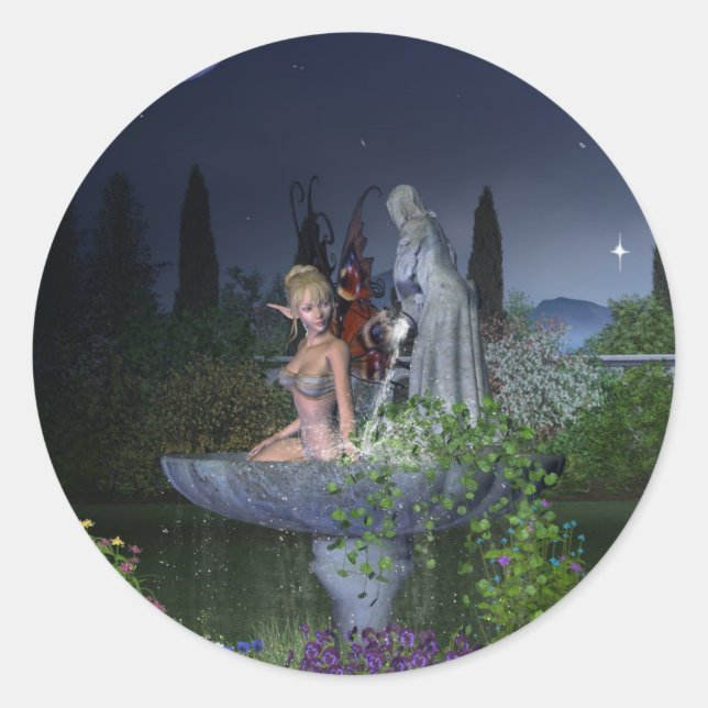Nighttime Garden Fairy Classic Round Sticker (Front)