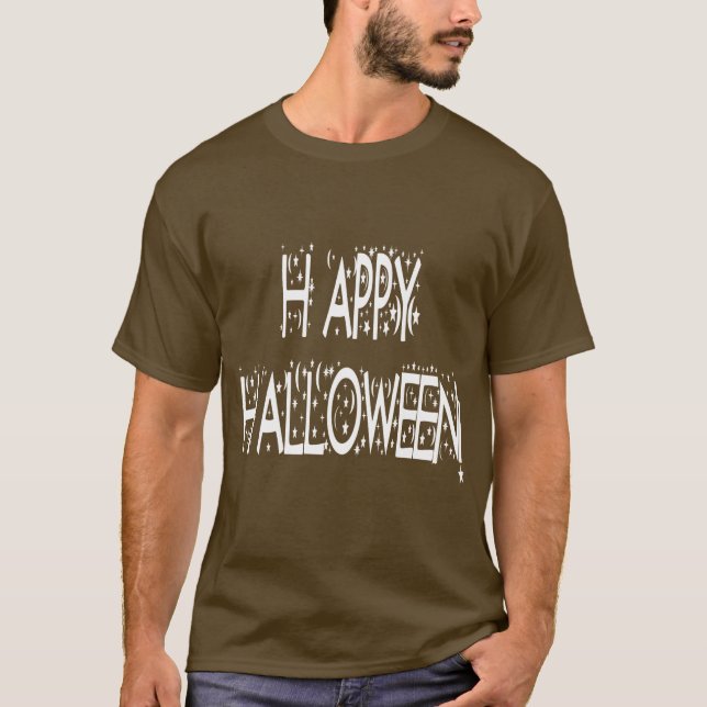 Nighttime Happy Halloween Text T-Shirt (Front)