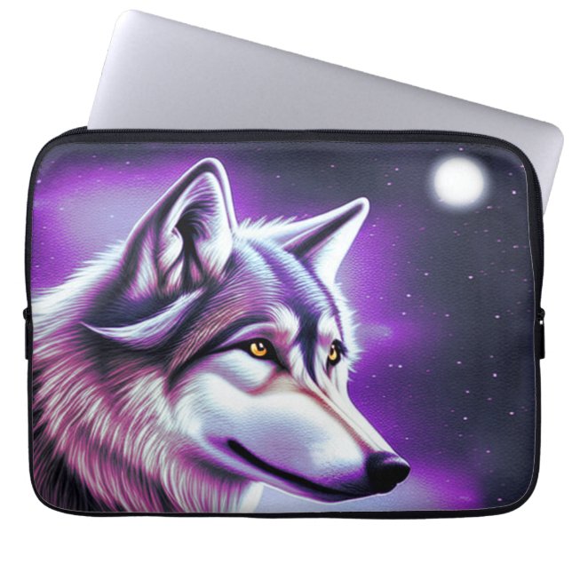 Nighttime Mystical Wolf Laptop Sleeve (Front)