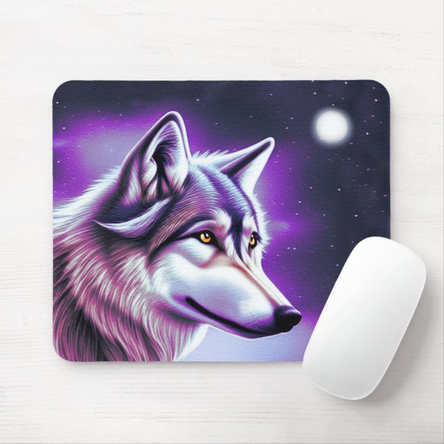 Nighttime Mystical Wolf Mouse Mat (With Mouse)