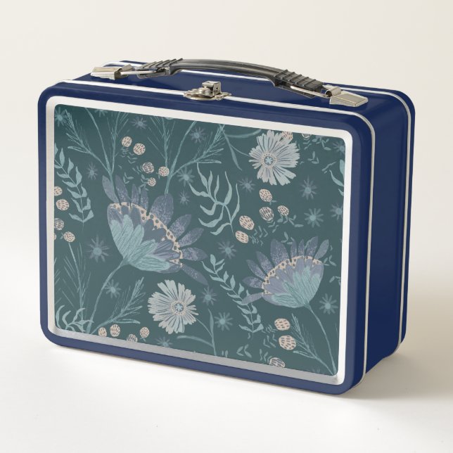 Nighttime Perennial Floral Design Metal Lunch Box (Front)