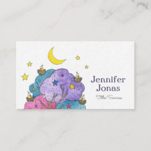 Nighttime Sleepy Birds Watercolor Illustration Business Card