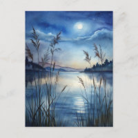 Nighttime Starry Sky Moonlit Lake Peaceful
