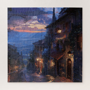Nighttime Stroll in Italian Village Jigsaw Puzzle