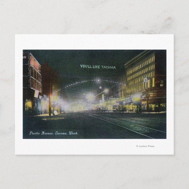 Nighttime View of Pacific Avenue Postcard (Front)