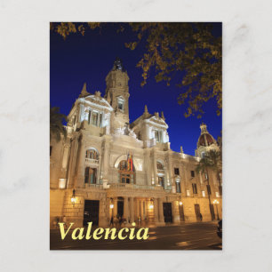 Nightview of Plaza Ayuntamiento, Valencia, Spain Postcard