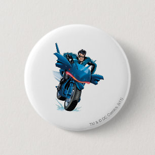 Nightwing rides bike 6 cm round badge