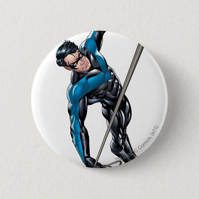 Nightwing with rope 6 cm round badge (Front)