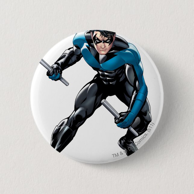 Nightwing with Weapons 6 Cm Round Badge (Front)