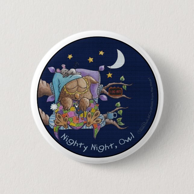 Nighty Night, Owl 6 Cm Round Badge (Front)