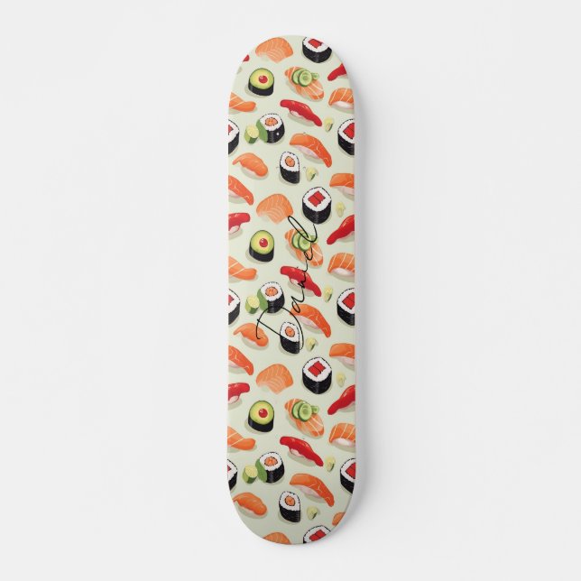 Nigiri Sushi Japan Food Cartoon Pattern Skateboard (Front)