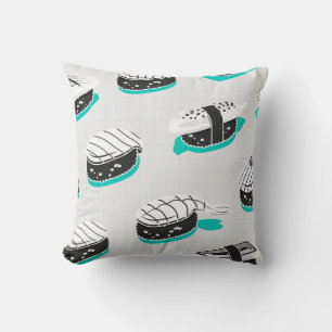 Nigiri sushi, neon vintage pattern. cushion