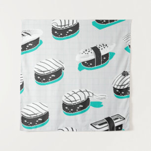Nigiri sushi, neon vintage pattern. tapestry