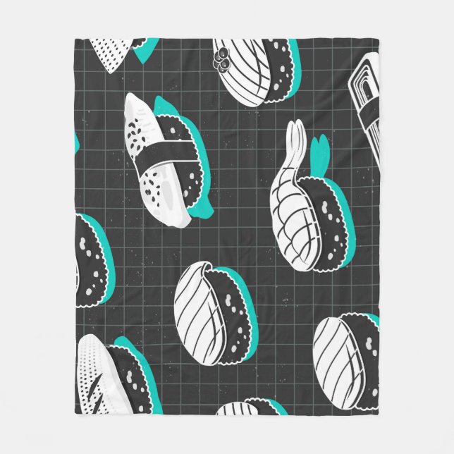 Nigiri Sushi Vintage Sketch Pattern Fleece Blanket (Front)