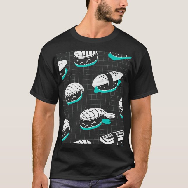 Nigiri Sushi Vintage Sketch Pattern T-Shirt (Front)