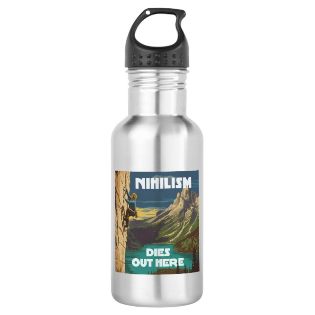 Nihilism Dies Out Here Rock Climbing 532 Ml Water Bottle (Front)