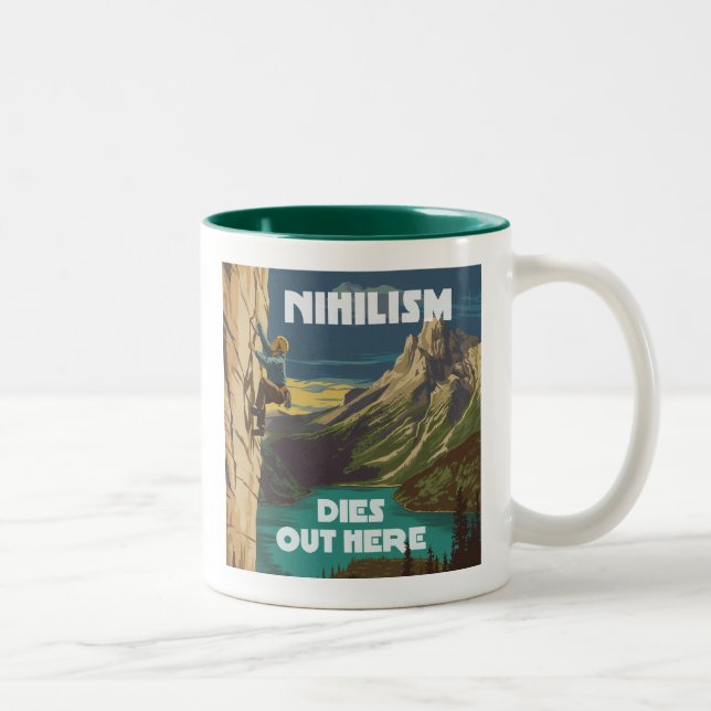 Nihilism Dies Out Here Rock Climbing Two-Tone Coffee Mug (Right)