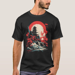 Nihonga Painting Japanese Art Waterfall Japan Fan  T-Shirt