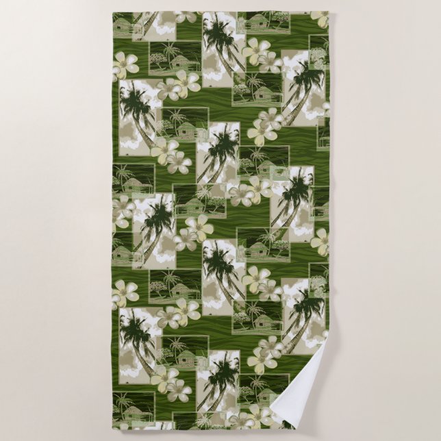 Niihau Island Hawaiian Plumeria and Palm Tree Beach Towel (Front)