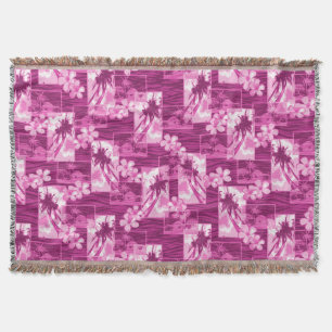 Niihau Island Hawaiian Plumeria and Palm Tree Throw Blanket