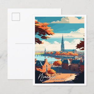 Nijmegen Netherlands vintage travel illustration Postcard
