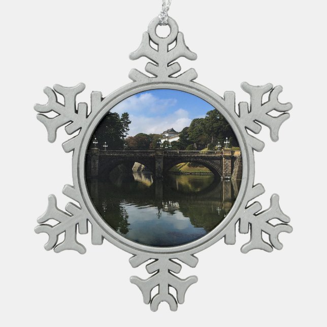 Nijubashi Bridge, Tokyo Imperial Palace #1 Snowflake Pewter Christmas Ornament (Front)