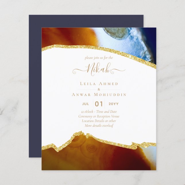 NIKAH - Agate Gold BUDGET  Wedding Invitations (Front/Back)