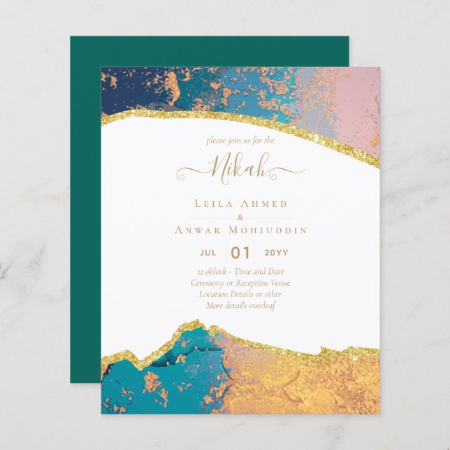 NIKAH - Agate Gold BUDGET  Wedding Invitations (Front/Back)