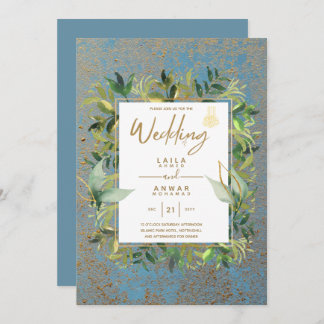 NIKAH - Blue Gold Islamic Wedding Invitations