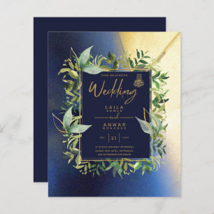NIKAH - Blue Gold Islamic Wedding Invitations