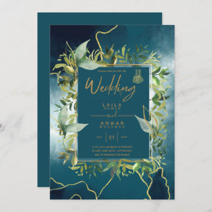 NIKAH - Blue Gold Islamic Wedding Invitations