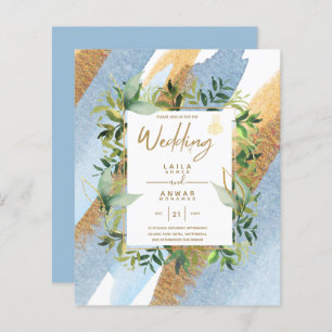 NIKAH - Blue Gold Islamic Wedding Invitations