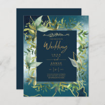 NIKAH - Blue Gold Islamic Wedding Invitations
