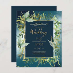 NIKAH - Blue Gold Islamic Wedding Invitations